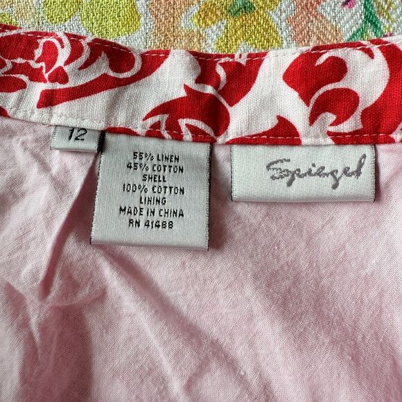 Spiegel Linen Cotton Blend Floral Scroll Paisley Red and White A-Line Skirt 12 - Picture 3 of 3